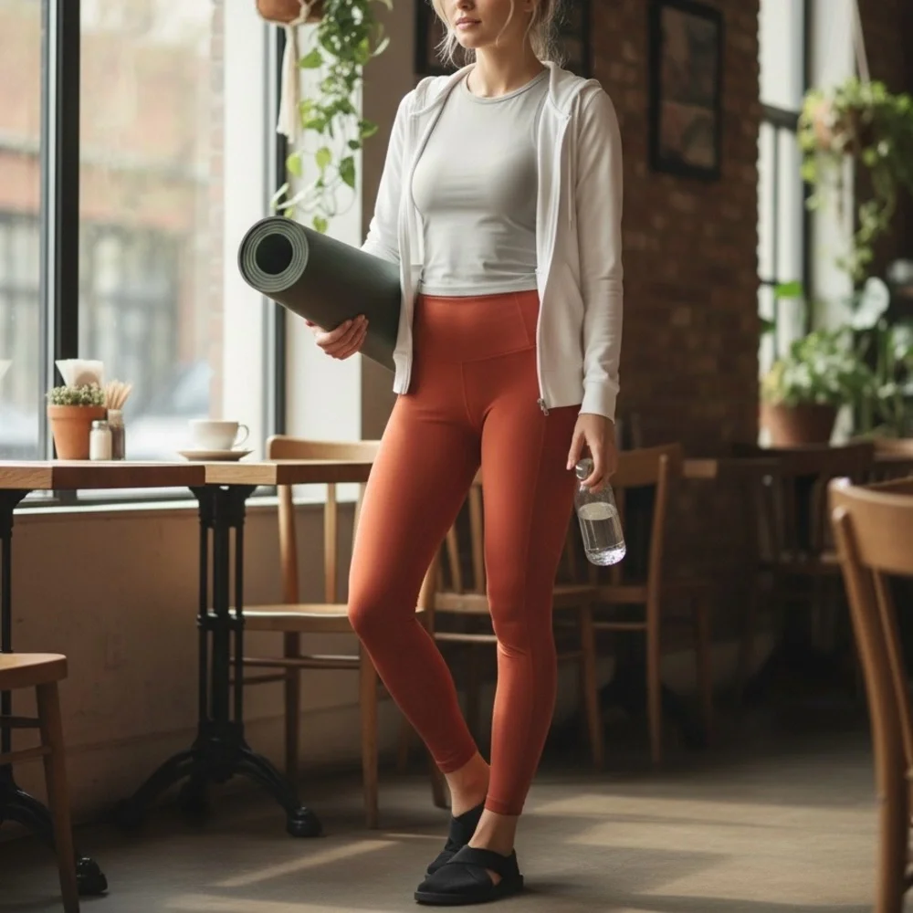 90 Degree by Reflex High Waist Leggings Size Large Orange NWT